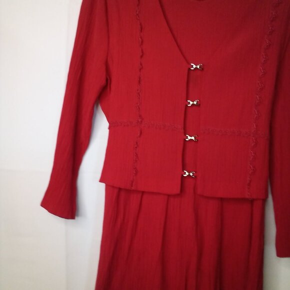 Miss Dorby Dress Women 14 Vintage Classic Attached Vest Textured Ribbed Red - Picture 4 of 16